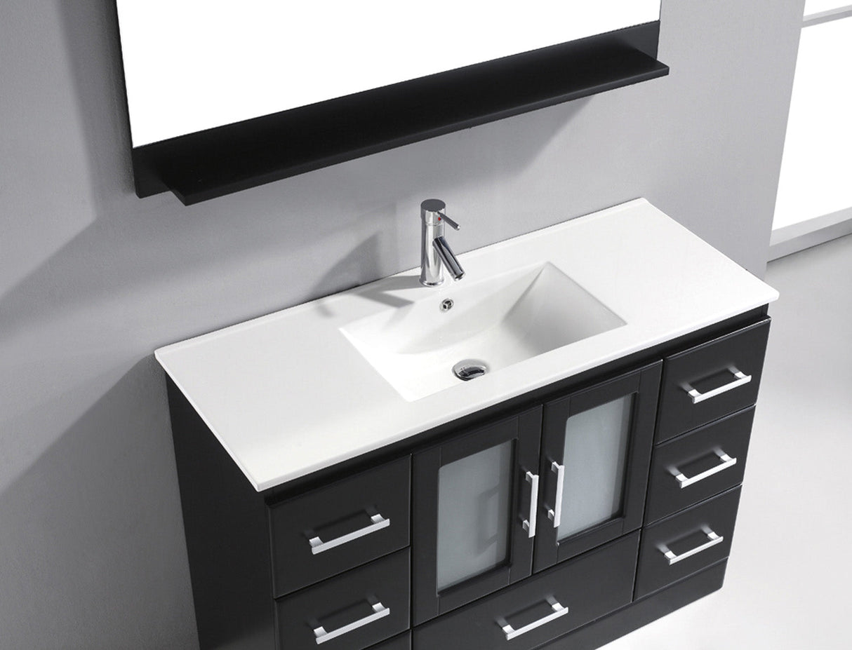 Virtu USA Zola 48" Single Bath Vanity with White Ceramic Top and Integrated Square Sink with Brushed Nickel Faucet with Matching Mirror