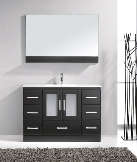 Virtu USA Zola 48" Single Bath Vanity with White Ceramic Top and Integrated Square Sink with Matching Mirror