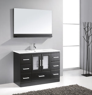 Virtu USA Zola 48" Single Bath Vanity with White Ceramic Top and Integrated Square Sink with Matching Mirror