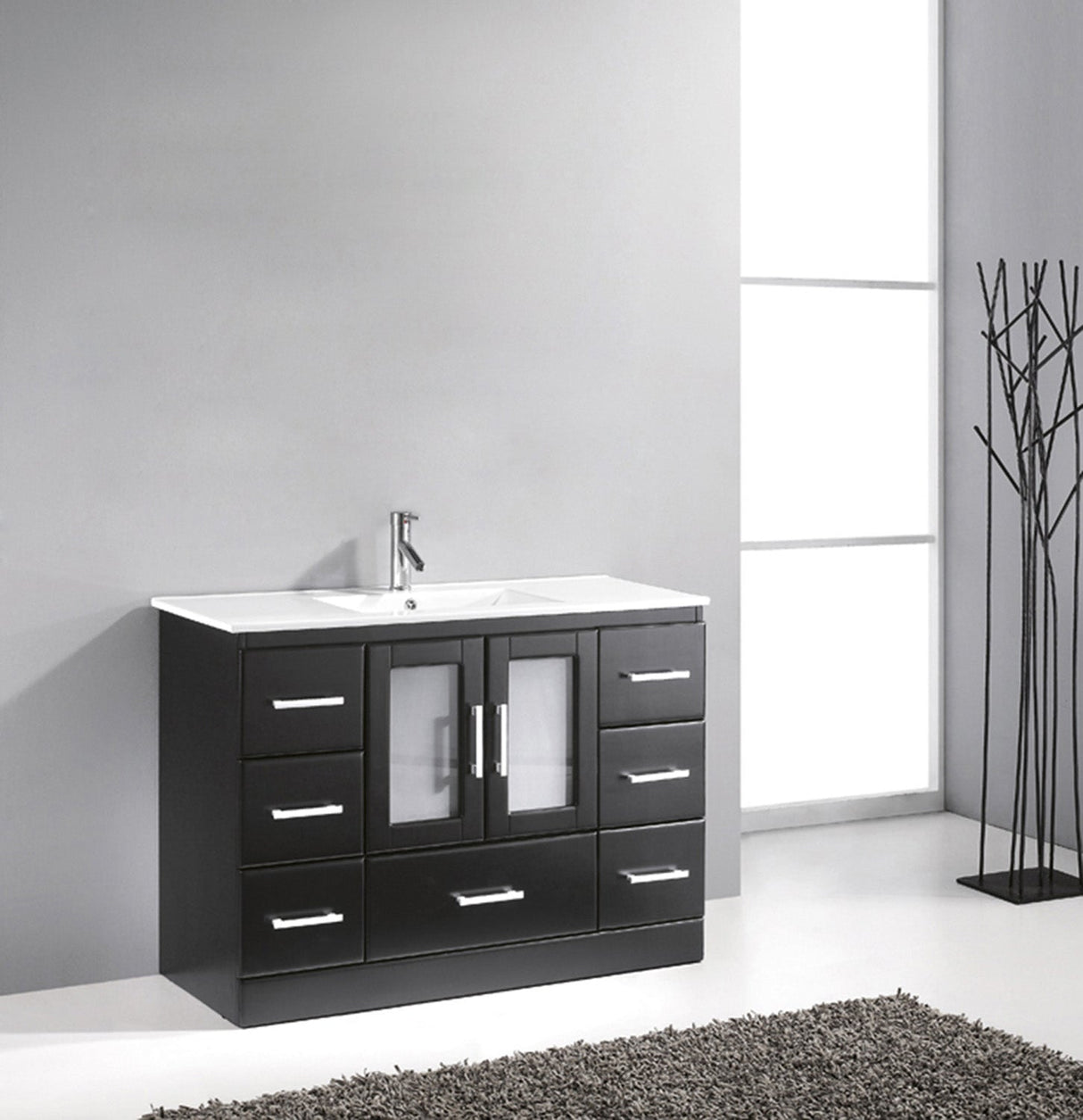 Virtu USA Zola 48" Single Bath Vanity with White Ceramic Top and Integrated Square Sink