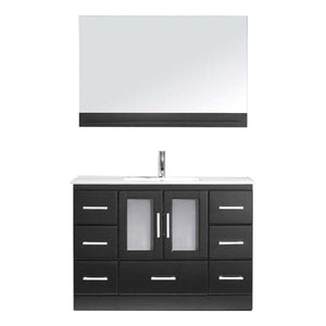 Virtu USA Zola 48" Single Bath Vanity with Slim White Ceramic Top and Square Sink with Polished Chrome Faucet and Mirror - Luxe Bathroom Vanities Luxury Bathroom Fixtures Bathroom Furniture
