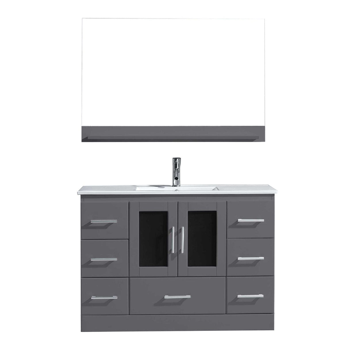 Virtu USA Zola 48" Single Bath Vanity with Slim White Ceramic Top and Square Sink with Brushed Nickel Faucet and Mirror - Luxe Bathroom Vanities Luxury Bathroom Fixtures Bathroom Furniture