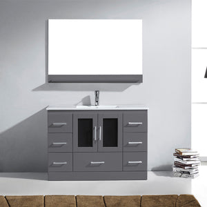 Virtu USA Zola 48" Single Bath Vanity with White Ceramic Top and Integrated Square Sink with Matching Mirror