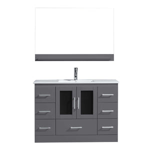Virtu USA Zola 48" Single Bath Vanity with Slim White Ceramic Top and Square Sink with Polished Chrome Faucet and Mirror - Luxe Bathroom Vanities Luxury Bathroom Fixtures Bathroom Furniture