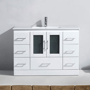 Virtu USA Zola 48" Single Bath Vanity with White Ceramic Top and Integrated Square Sink with Brushed Nickel Faucet