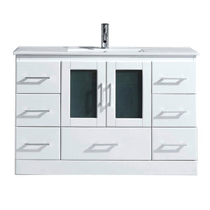 Virtu USA Zola 48" Single Bath Vanity with Slim White Ceramic Top and Square Sink with Brushed Nickel Faucet - Luxe Bathroom Vanities Luxury Bathroom Fixtures Bathroom Furniture