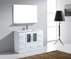 Virtu USA Zola 48" Single Bath Vanity with White Ceramic Top and Integrated Square Sink with Matching Mirror