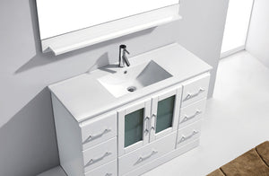 Virtu USA Zola 48" Single Bath Vanity with White Ceramic Top and Integrated Square Sink with Matching Mirror