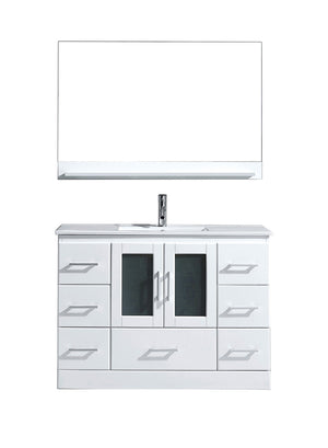 Virtu USA Zola 48" Single Bath Vanity with Slim White Ceramic Top and Square Sink with Polished Chrome Faucet and Mirror - Luxe Bathroom Vanities Luxury Bathroom Fixtures Bathroom Furniture