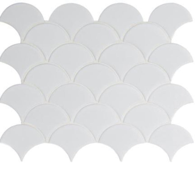 Retro tgray scallop 9.96X13.11 porcelain mesh mounted mosaic Tile SMOT-PT-RETGRA-SCALOP product shot multiple tiles angle view