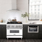 ZLINE 36 in. Dual Fuel Range with Gas Stove and Electric Oven in Stainless Steel with White Matte Door (RA-WM-36)