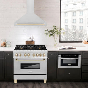 ZLINE Autograph Edition Convertible Fingerprint Resistant DuraSnow® Stainless Steel Range Hood with Polished Gold Handle (KB4SNZ-G)