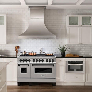 ZLINE Autograph Edition 48 in. 6.0 cu. ft. Legacy Dual Fuel Range with 7 Burner Gas Cooktop and 2 Electric Ovens in DuraSnow® Stainless Steel and Matte Black Accents (RASZ-SN-48-MB)