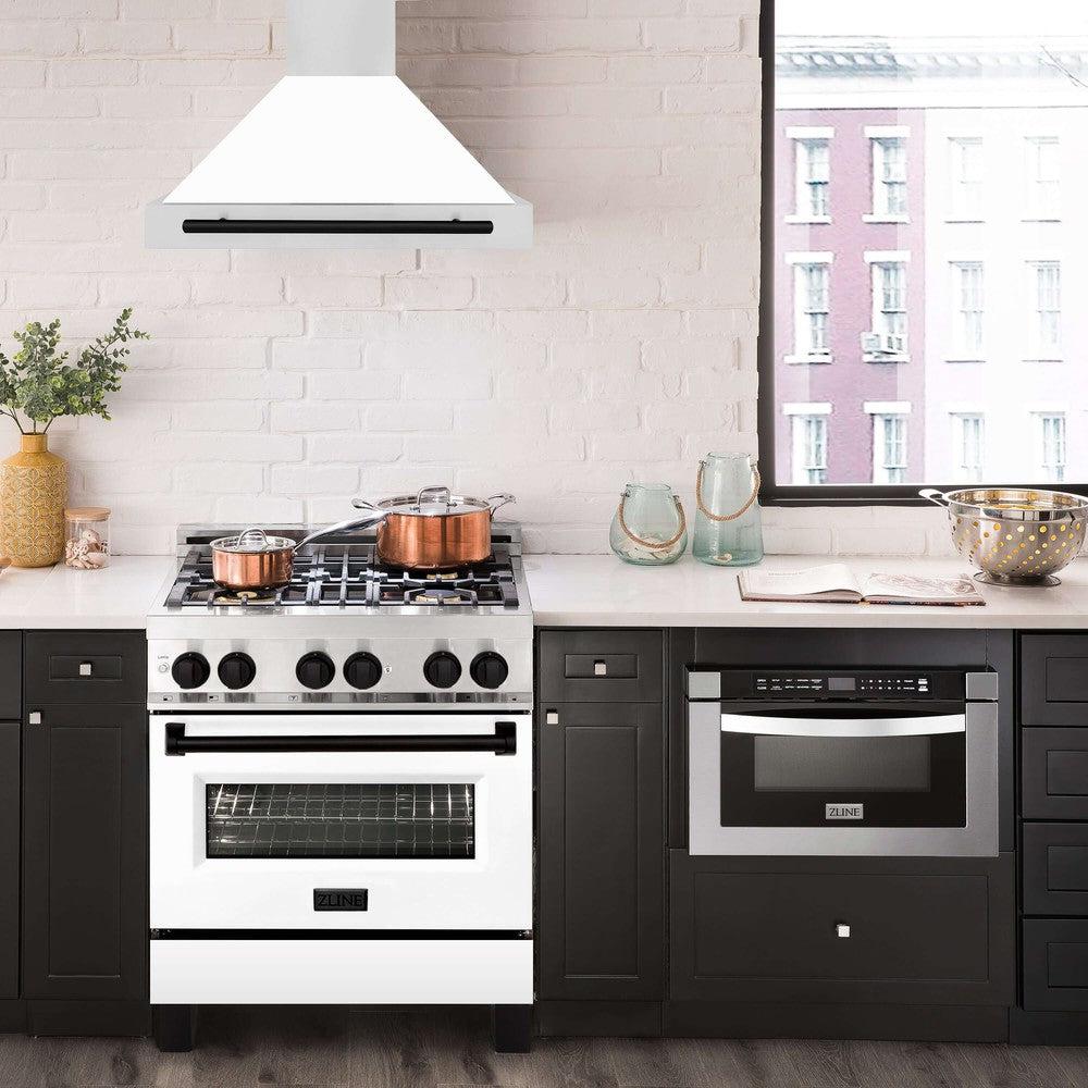 ZLINE Autograph Edition 30 in. Stainless Steel Range Hood with White Matte Shell and Accents (KB4STZ-WM30)