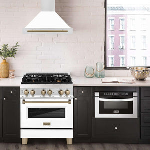 ZLINE Autograph Edition 30 in. Stainless Steel Range Hood with White Matte Shell and Accents (KB4STZ-WM30)