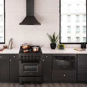 ZLINE 24 in. 2.8 cu. ft. Legacy Dual Fuel Range with 4 Burner Gas Cooktop and Electric Convection Oven in Black Stainless Steel (RAB-24)