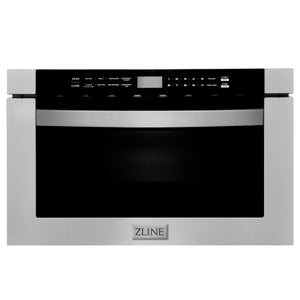 ZLINE Kitchen Package with Refrigeration, 48" Stainless Steel Dual Fuel Range, 48" Range Hood, Microwave Drawer, 24" Tall Tub Dishwasher and Beverage Fridge (6KPR-RARH48-MWDWV-RBV)