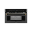 ZLINE Autograph Edition 30 in. 1.6 cu ft. Built-in Convection Microwave Oven in Black Stainless Steel with Gold Accents (MWOZ-30-BS-G) Front View Door Closed