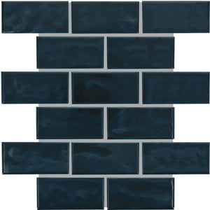 Marazzi Artezen Dark Blue Brick Joint 2x4 Glossy Mosaic Tile