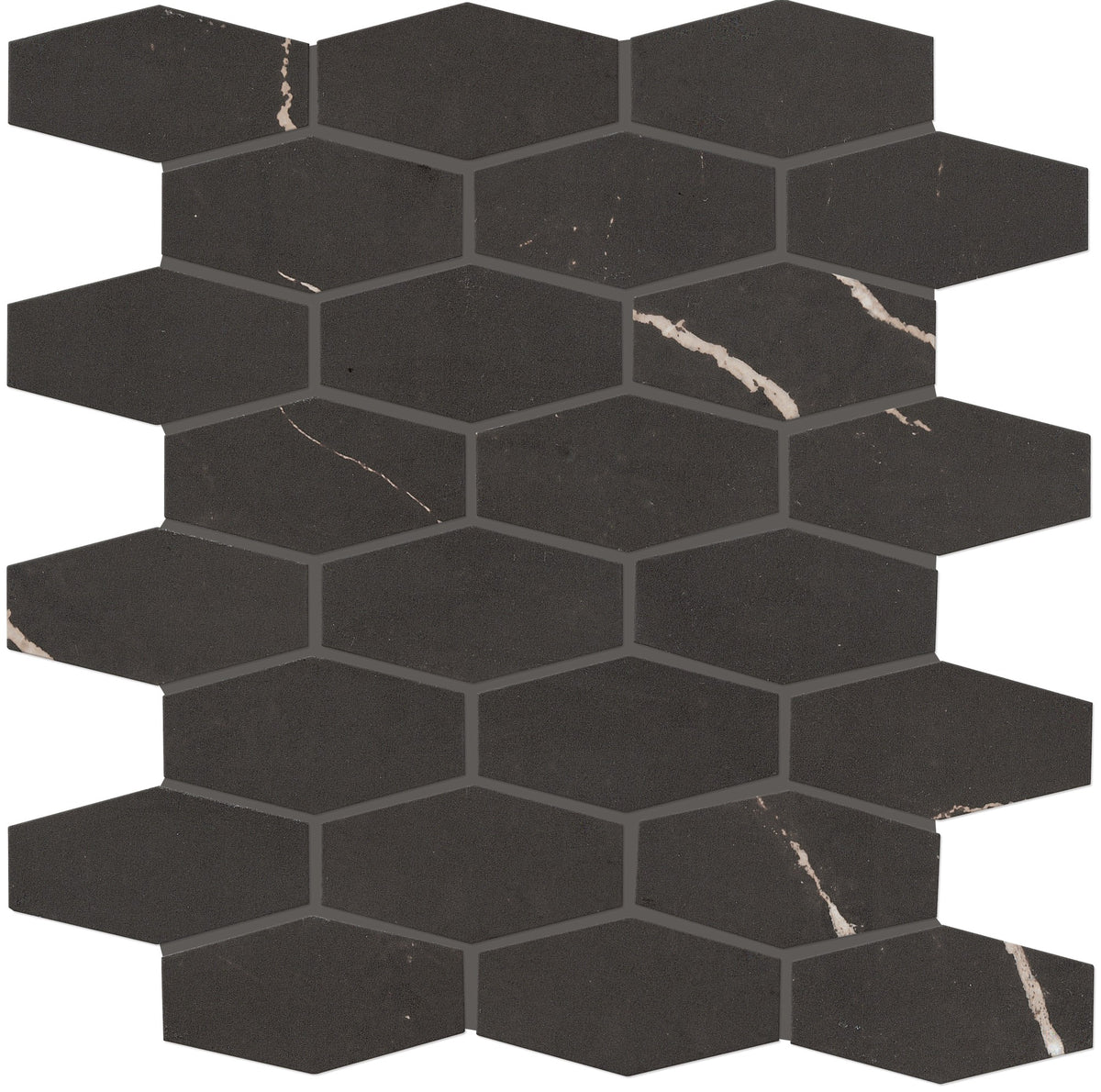 Marazzi Classentino Marble Centurio Black Linear Hexagon 2x3 Matte Mosaic Tile