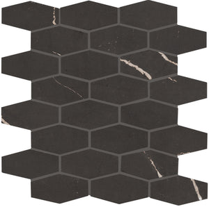 Marazzi Classentino Marble Centurio Black Linear Hexagon 2x3 Matte Mosaic Tile