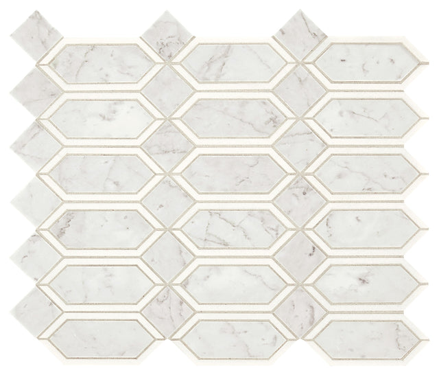 Marazzi Castellina Stone Mosaics White And Gray Linear Hexagon Straight Edge Polished Mosaic Natural Stone Tile