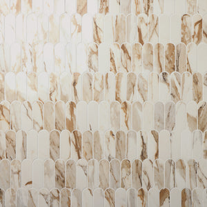 Marazzi Editorial Mirabella Gold Fish Scale 2x5 Polished Mosaic Tile