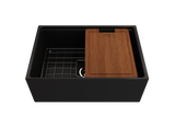 BOCCHI 1628-004-0120 Contempo Step-Rim Apron Front Fireclay 27 in. Single Bowl Kitchen Sink with Integrated Work Station & Accessories in Matte Black