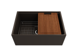 BOCCHI 1628-025-0120 Contempo Step-Rim Apron Front Fireclay 27 in. Single Bowl Kitchen Sink with Integrated Work Station & Accessories in Matte Brown