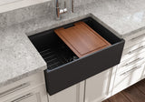 BOCCHI 1628-020-0120 Contempo Step-Rim Apron Front Fireclay 27 in. Single Bowl Kitchen Sink with Integrated Work Station & Accessories in Matte Dark Gray