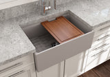 BOCCHI 1628-006-0120 Contempo Step-Rim Apron Front Fireclay 27 in. Single Bowl Kitchen Sink with Integrated Work Station & Accessories in Matte Gray