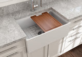 BOCCHI 1628-002-0120 Contempo Step-Rim Apron Front Fireclay 27 in. Single Bowl Kitchen Sink with Integrated Work Station & Accessories in Matte White