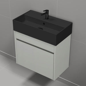 Small Bathroom Vanity With Black Sink, Wall Mount, Modern, 24", Grey Mist