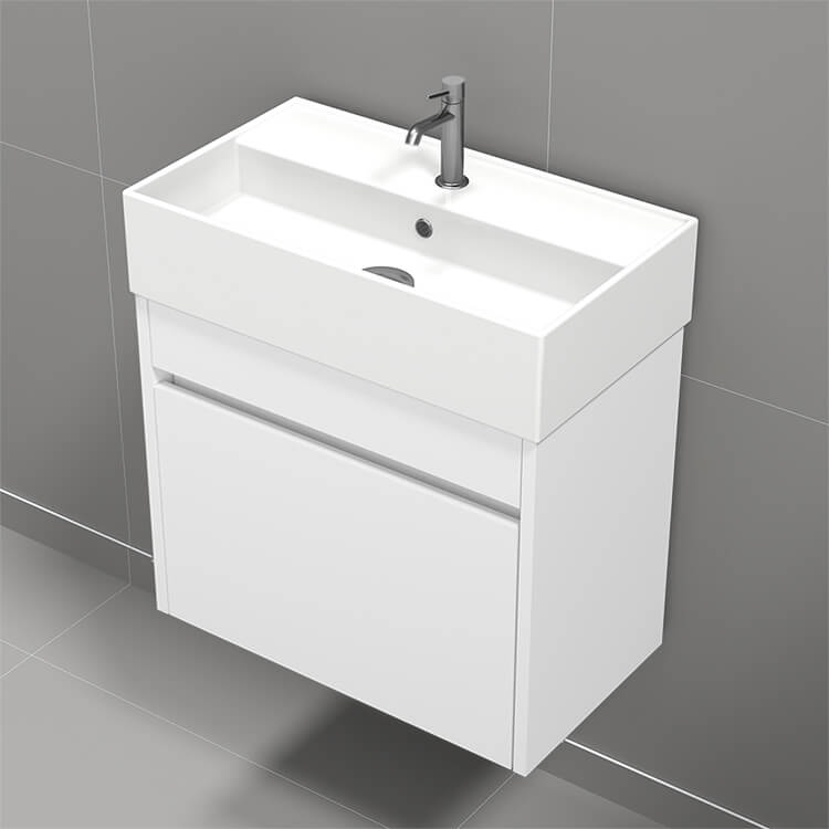 Small Bathroom Vanity, Modern, Floating, 24", Glossy White