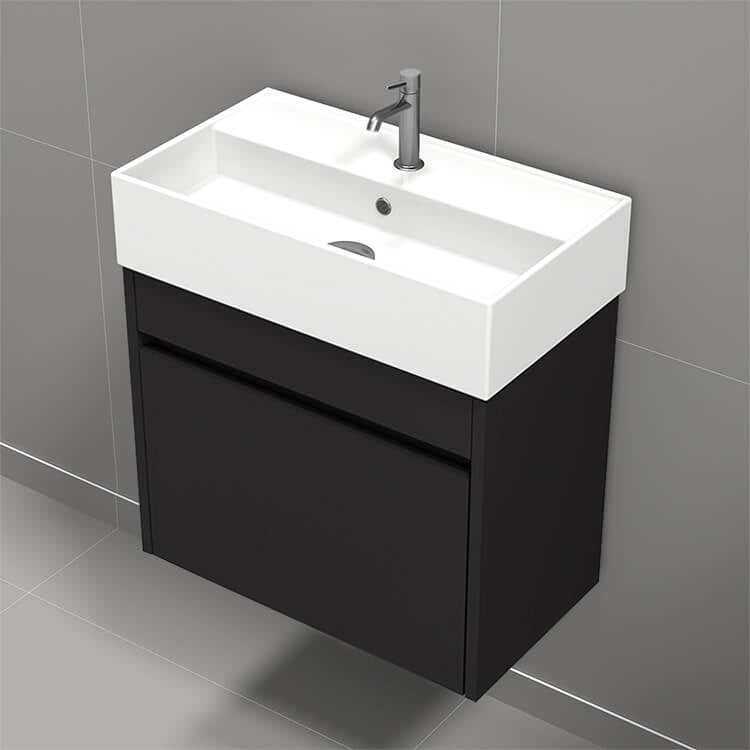 Small Bathroom Vanity, 24", Wall Mounted, Black