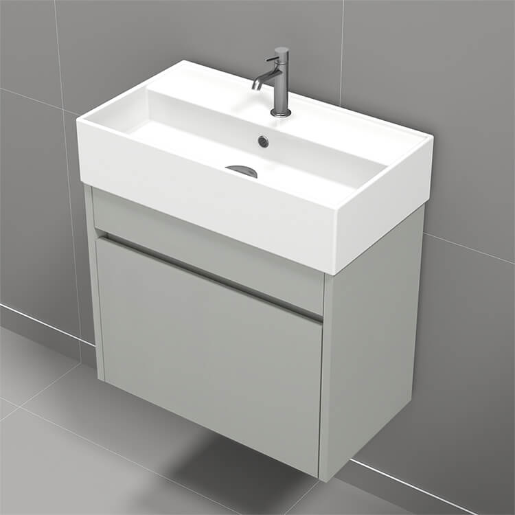 Small Bathroom Vanity, Wall Mount, Modern, 24", Grey Mist