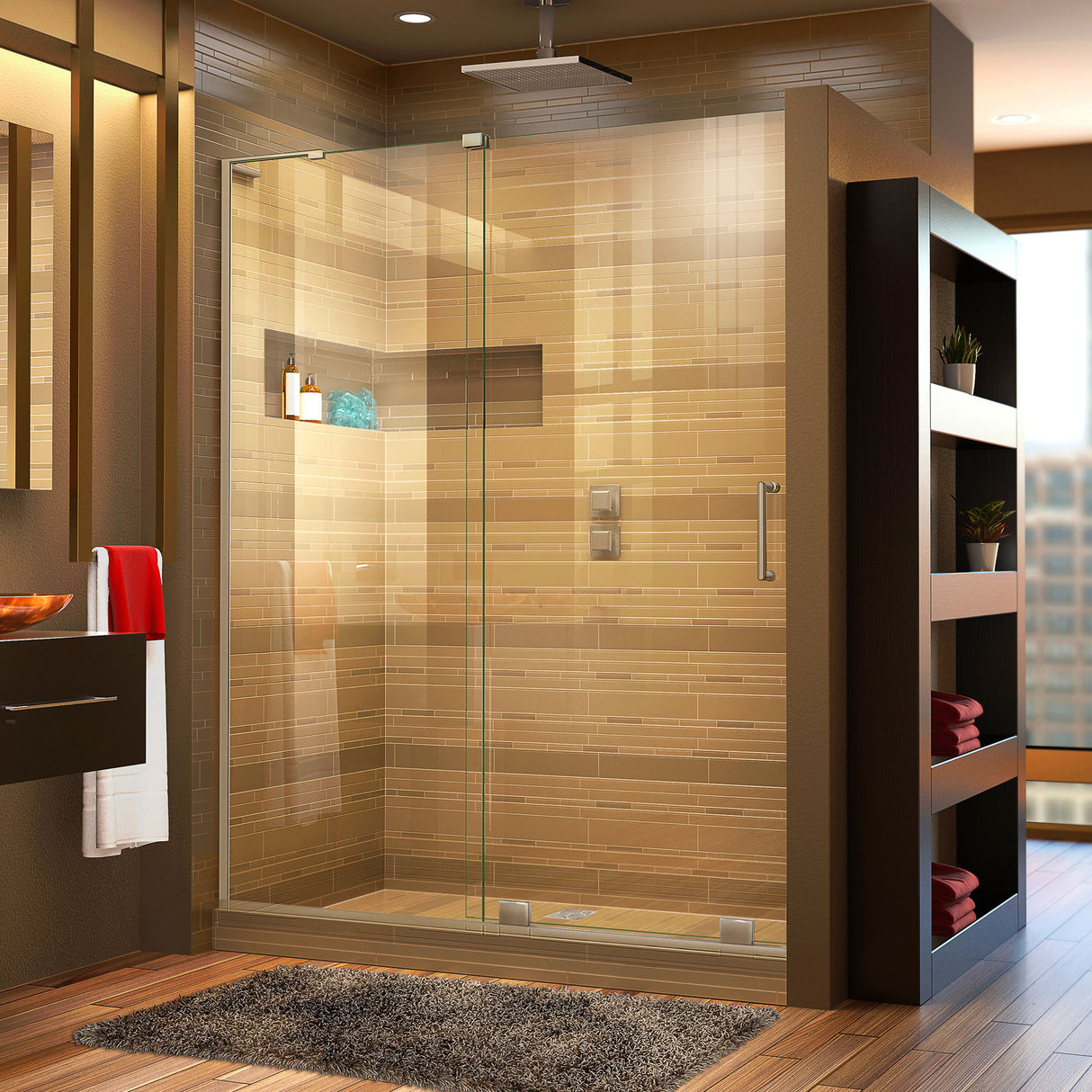 DreamLine Mirage-X 56-60 in. W x 72 in. H Frameless Sliding Shower Door in Brushed Nickel; Left Wall Installation