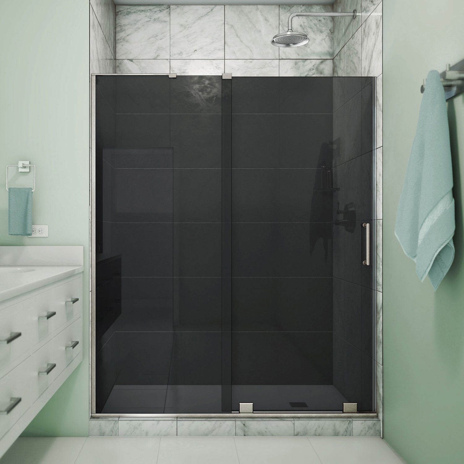 DreamLine Mirage-X 56-60 in. W x 72 in. H Frameless Sliding Shower Door in Brushed Nickel