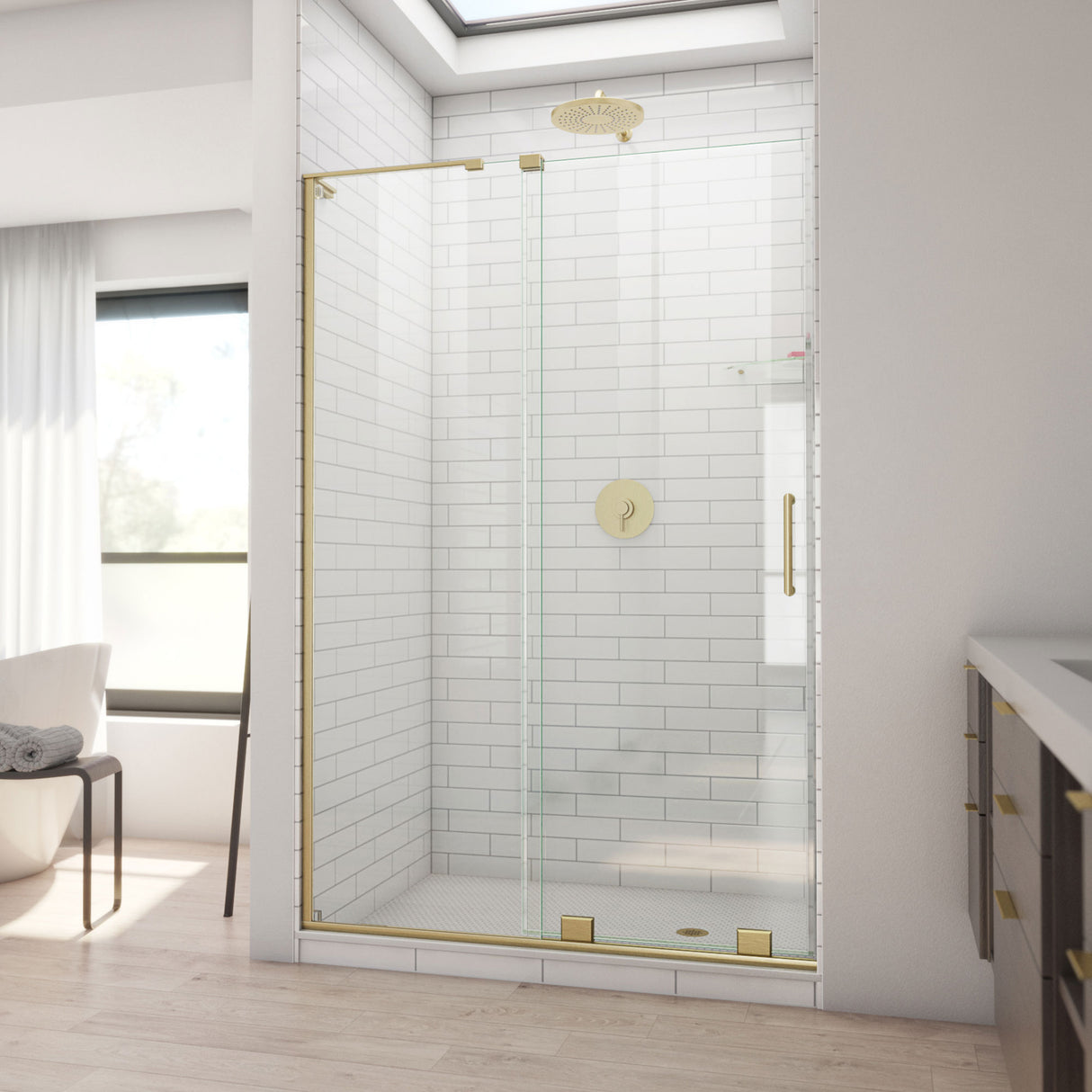 DreamLine Mirage-X 44-48 in. W x 72 in. H Frameless Sliding Shower Door in Brushed Gold