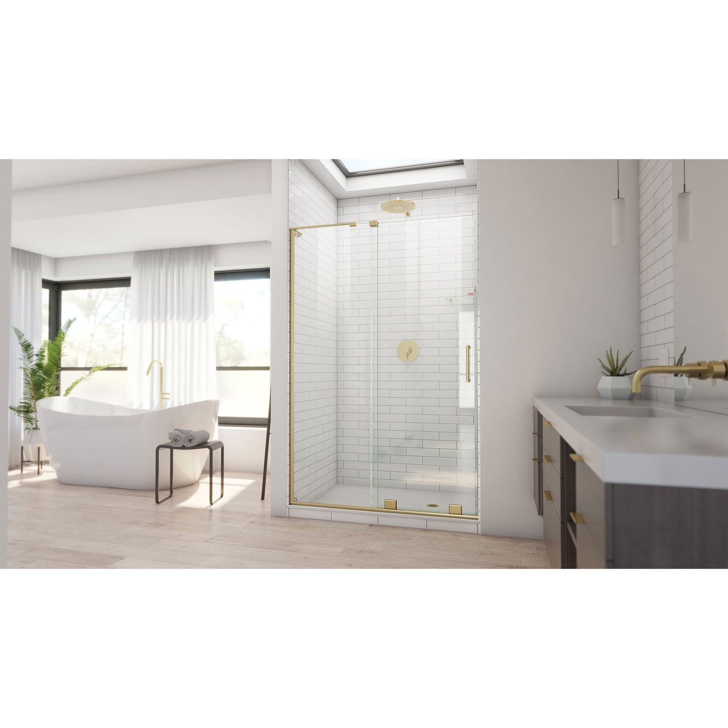 DreamLine Mirage-X 44-48 in. W x 72 in. H Frameless Sliding Shower Door in Brushed Gold