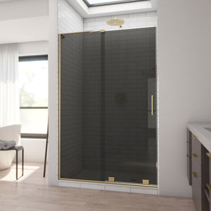 DreamLine Mirage-X 44-48 in. W x 72 in. H Frameless Sliding Shower Door in Brushed Gold and Smoke Gray Glass