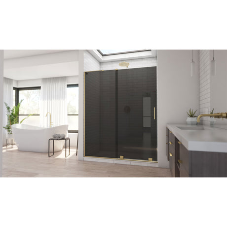 DreamLine Mirage-X 56-60 in. W x 72 in. H Frameless Sliding Shower Door in Brushed Gold and Smoke Gray Glass
