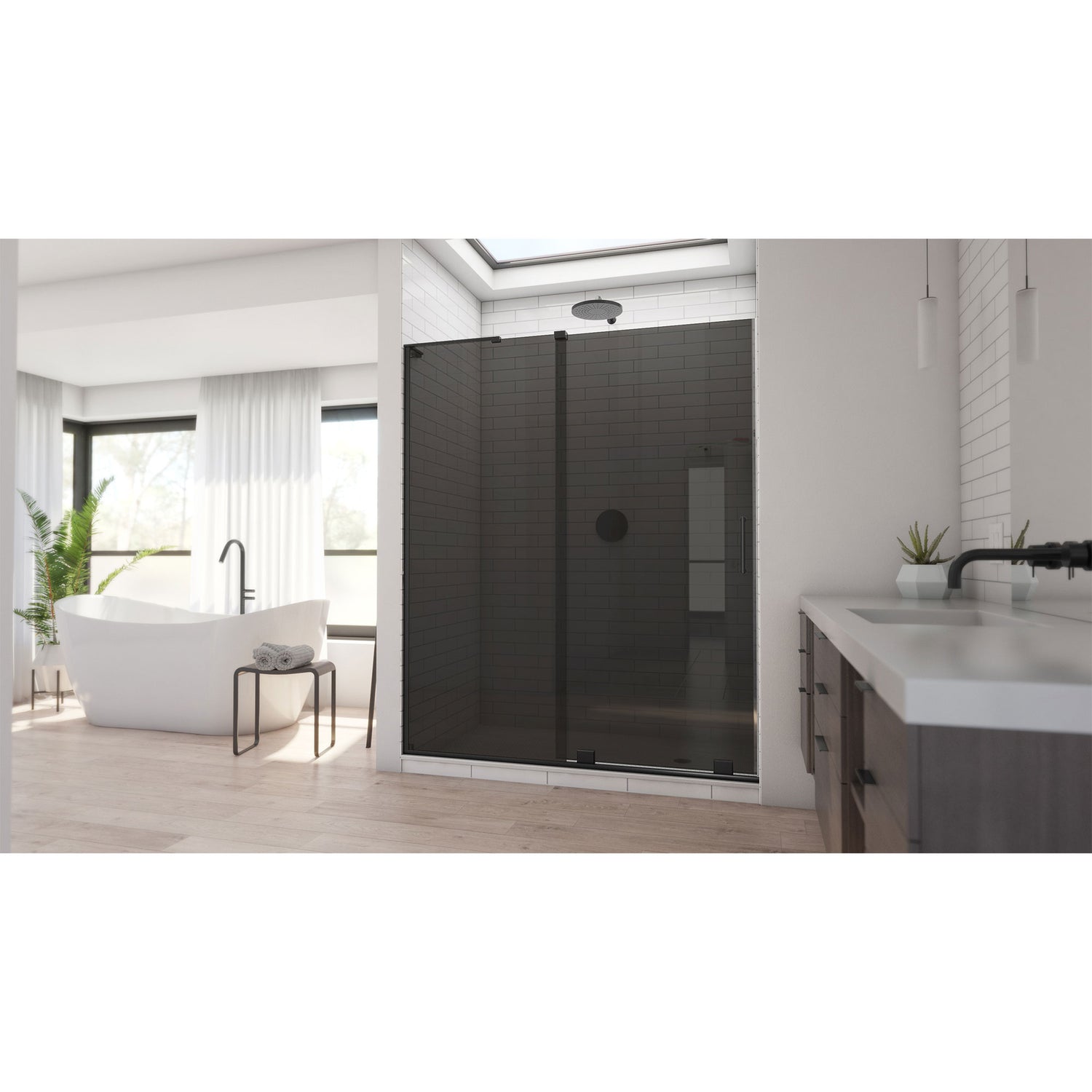 DreamLine Mirage-X 56-60 in. W x 72 in. H Frameless Sliding Shower Door in Satin Black with Smoke Gray Glass