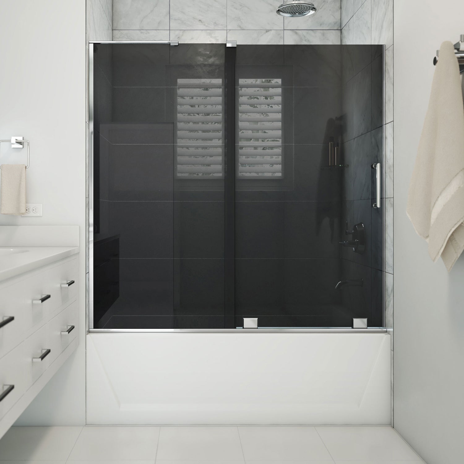DreamLine Mirage-X 56-60 in. W x 58 in. H Frameless Sliding Tub Door in Chrome