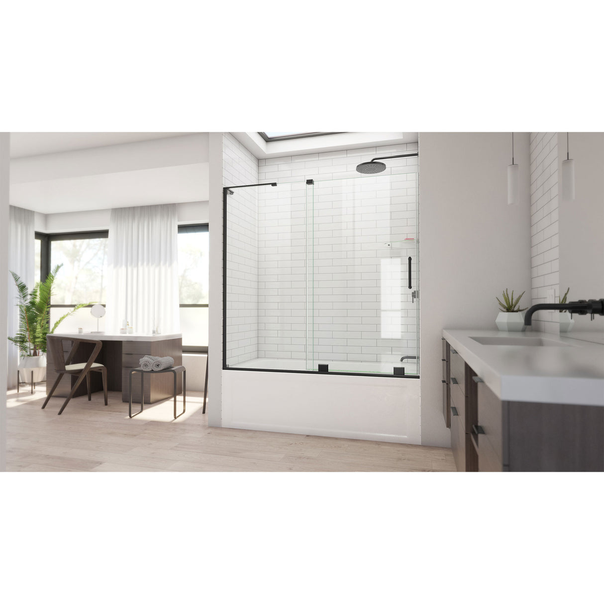 DreamLine Mirage-X 56-60 in. W x 58 in. H Frameless Sliding Tub Door in Satin Black