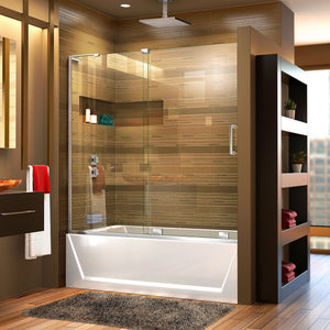 DreamLine Mirage-X 56-60 in. W x 58 in. H Frameless Sliding Tub Door in Chrome; Left Wall Installation