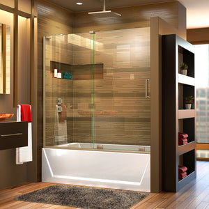 DreamLine Mirage-X 56-60 in. W x 58 in. H Frameless Sliding Tub Door in Brushed Nickel; Left Wall Installation