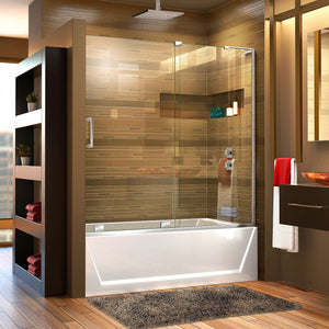 DreamLine Mirage-X 56-60 in. W x 58 in. H Frameless Sliding Tub Door in Chrome; Right Wall Installation