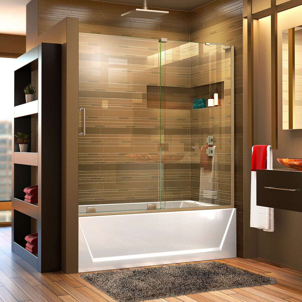 DreamLine Mirage-X 56-60 in. W x 58 in. H Frameless Sliding Tub Door in Brushed Nickel; Right Wall Installation