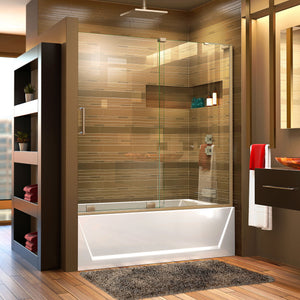 DreamLine Mirage-X 56-60 in. W x 58 in. H Frameless Sliding Tub Door in Brushed Nickel; Right Wall Installation